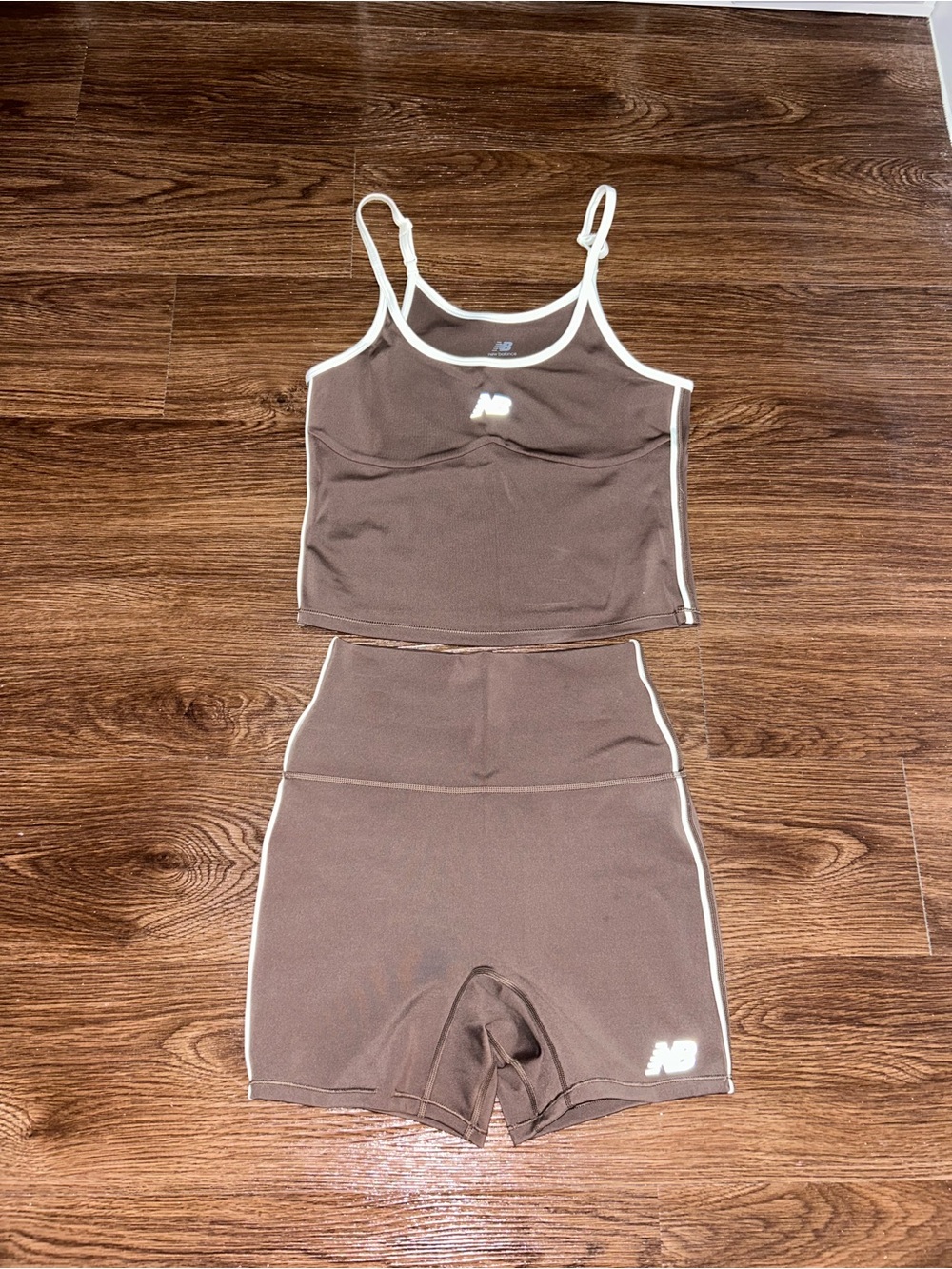 New Balance Brown Tank and Bike Short Set with Cream Trim